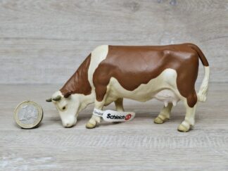 Schleich - 13133 Kuh, braun/weiß grasend (Fleckvieh) (Fähnchen-Sammler)´
